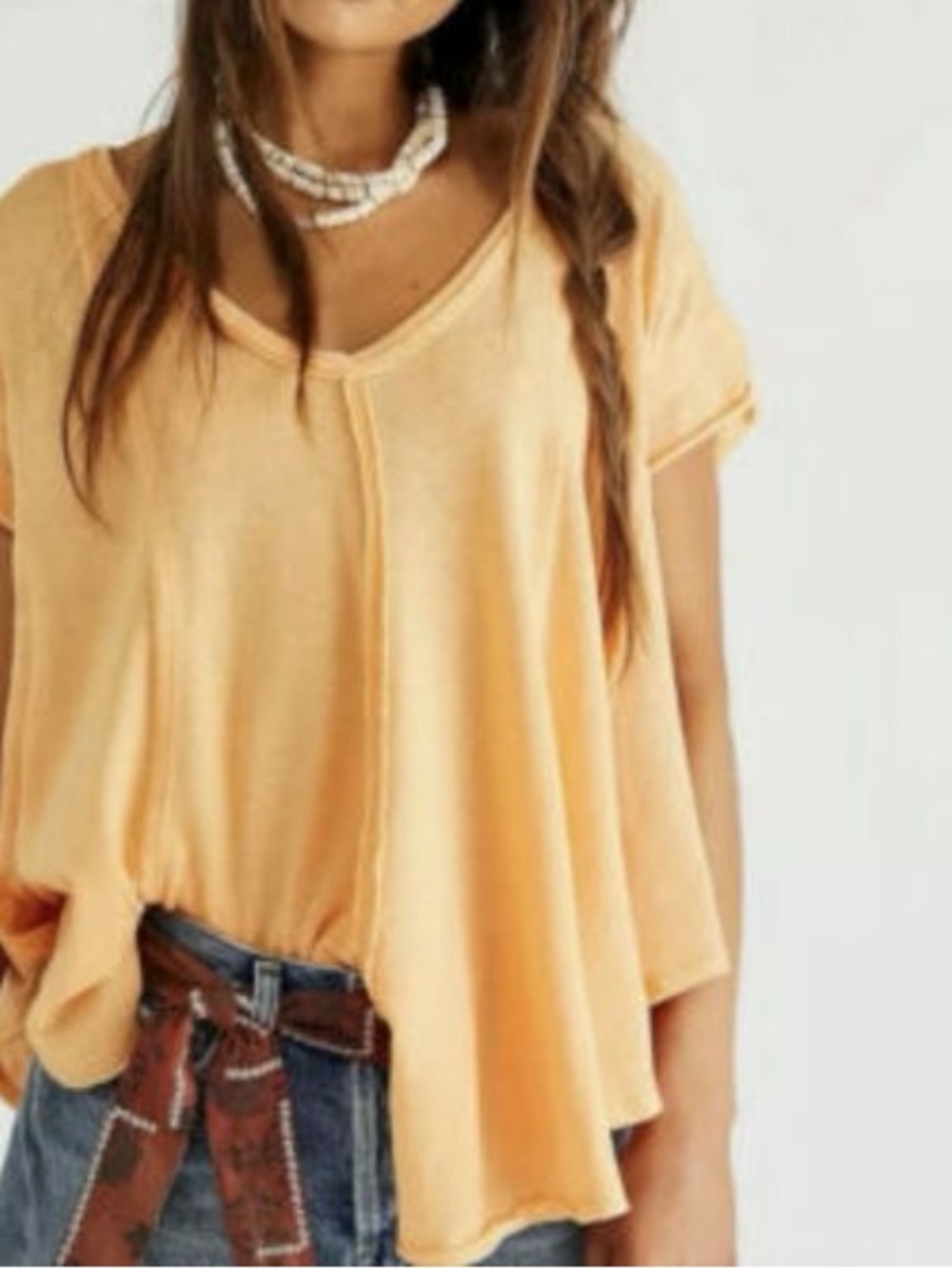 Free People Sammie Peach V-Neck Short Sleeve Tee